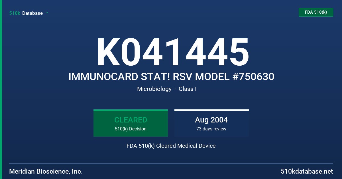 K041445 IMMUNOCARD STAT! RSV MODEL #750630 FDA 510(k) Cleared Medical Device