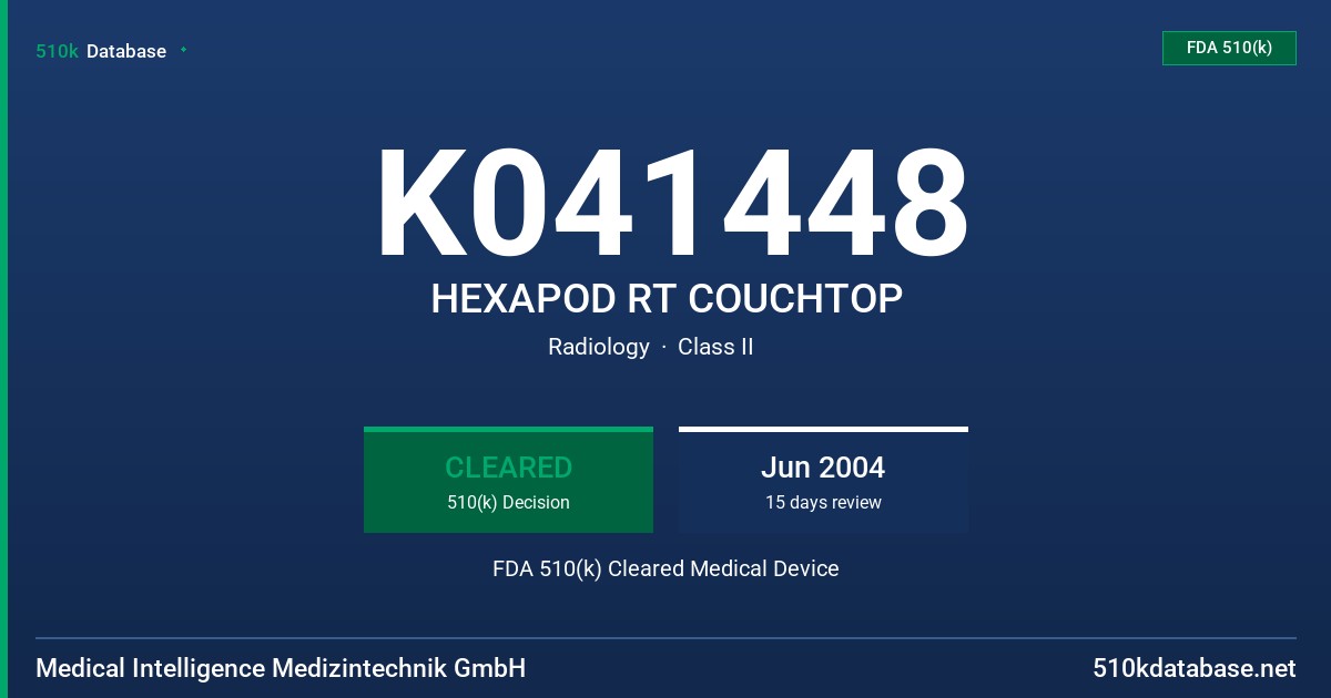 K041448 HEXAPOD RT COUCHTOP FDA 510(k) Cleared Medical Device