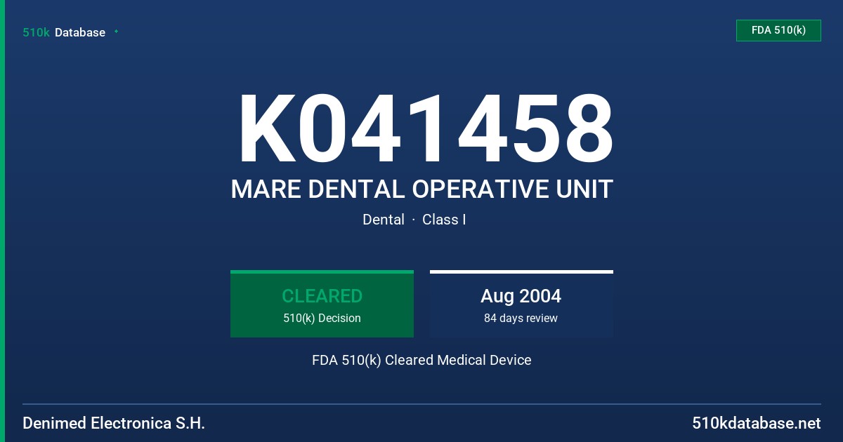 K041458 MARE DENTAL OPERATIVE UNIT FDA 510(k) Cleared Medical Device