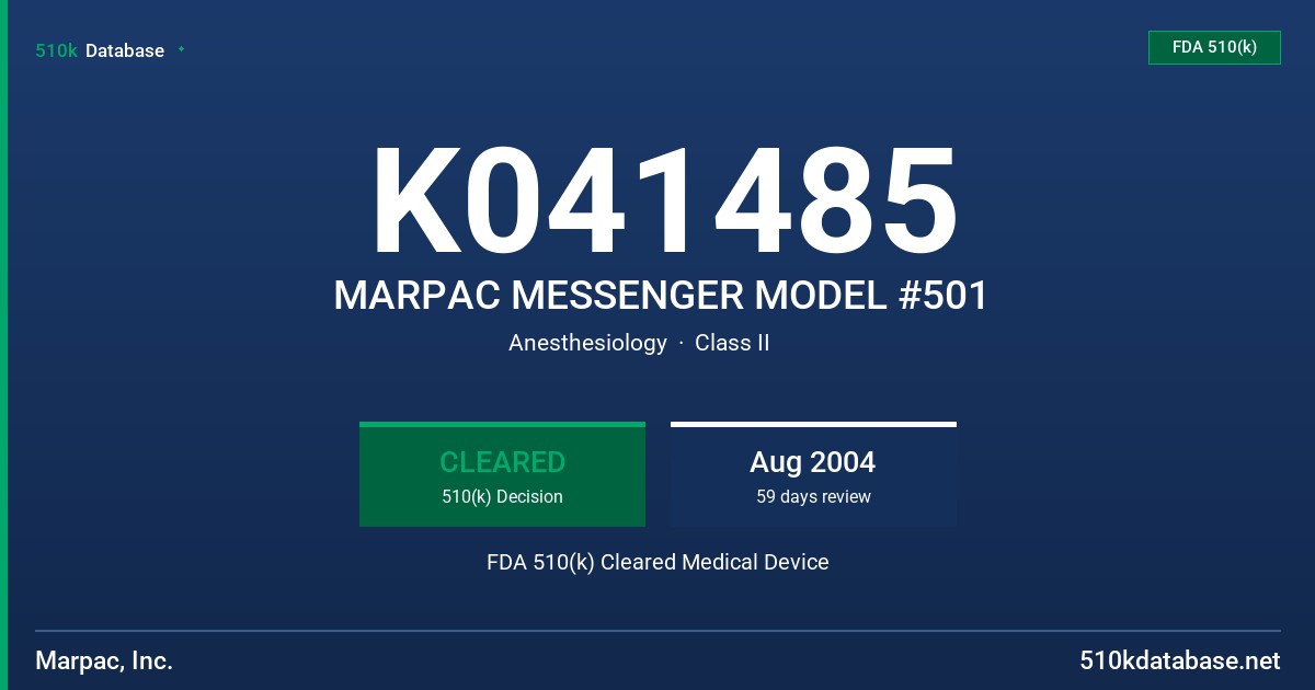 K041485 MARPAC MESSENGER MODEL #501 FDA 510(k) Cleared Medical Device