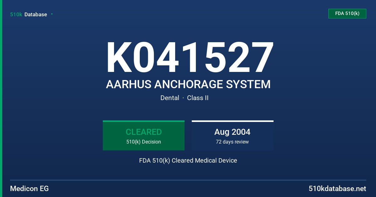 K041527 AARHUS ANCHORAGE SYSTEM FDA 510(k) Cleared Medical Device