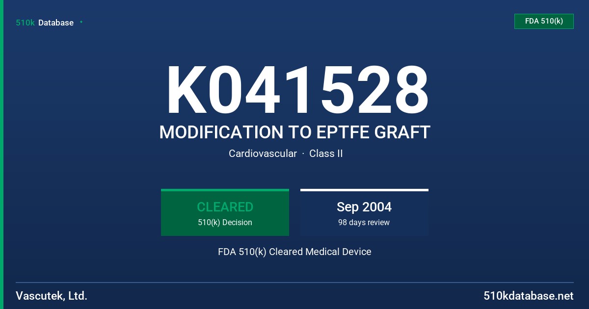 K041528 MODIFICATION TO EPTFE GRAFT FDA 510(k) Cleared Medical Device