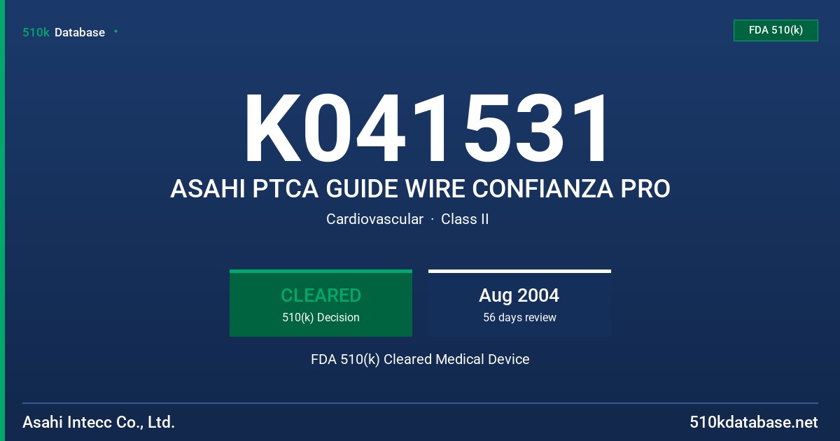 K041531 ASAHI PTCA GUIDE WIRE CONFIANZA PRO FDA 510(k) Cleared Medical Device