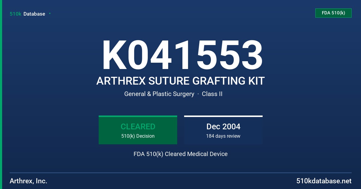 K041553 ARTHREX SUTURE GRAFTING KIT FDA 510(k) Cleared Medical Device