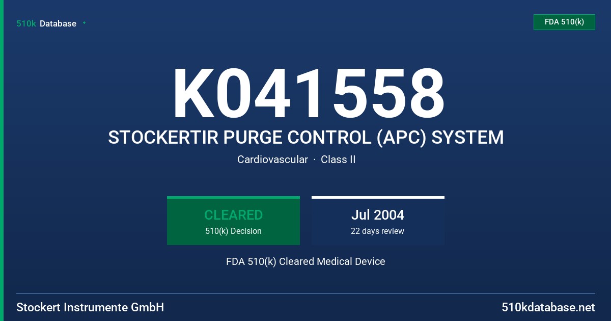 K041558 STOCKERTIR PURGE CONTROL (APC) SYSTEM FDA 510(k) Cleared Medical Device