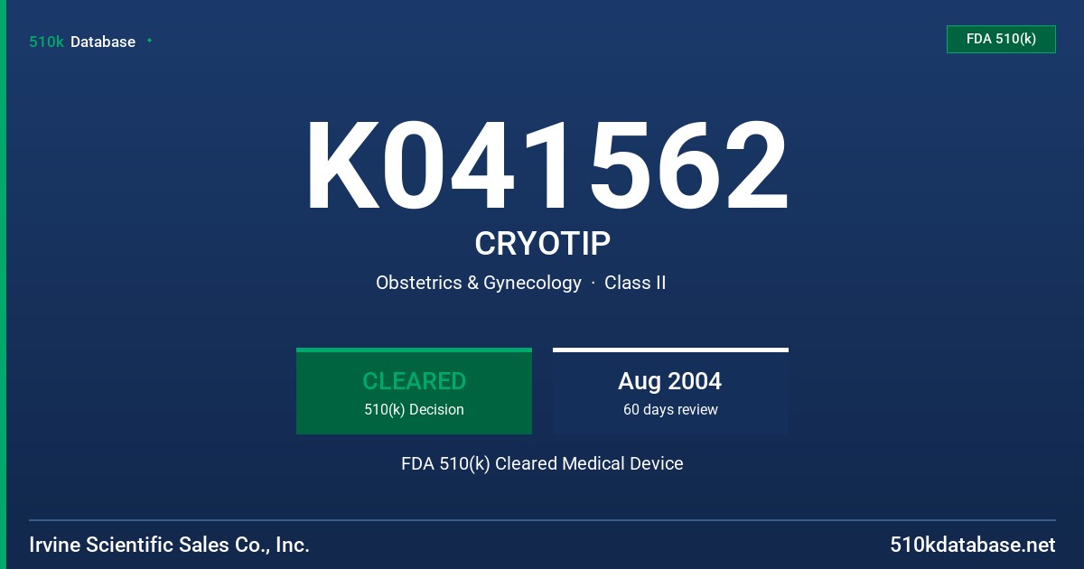 K041562 CRYOTIP FDA 510(k) Cleared Medical Device