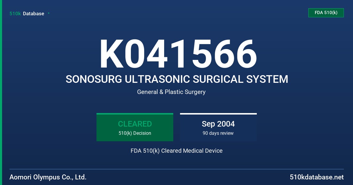 K041566 SONOSURG ULTRASONIC SURGICAL SYSTEM FDA 510(k) Cleared Medical Device