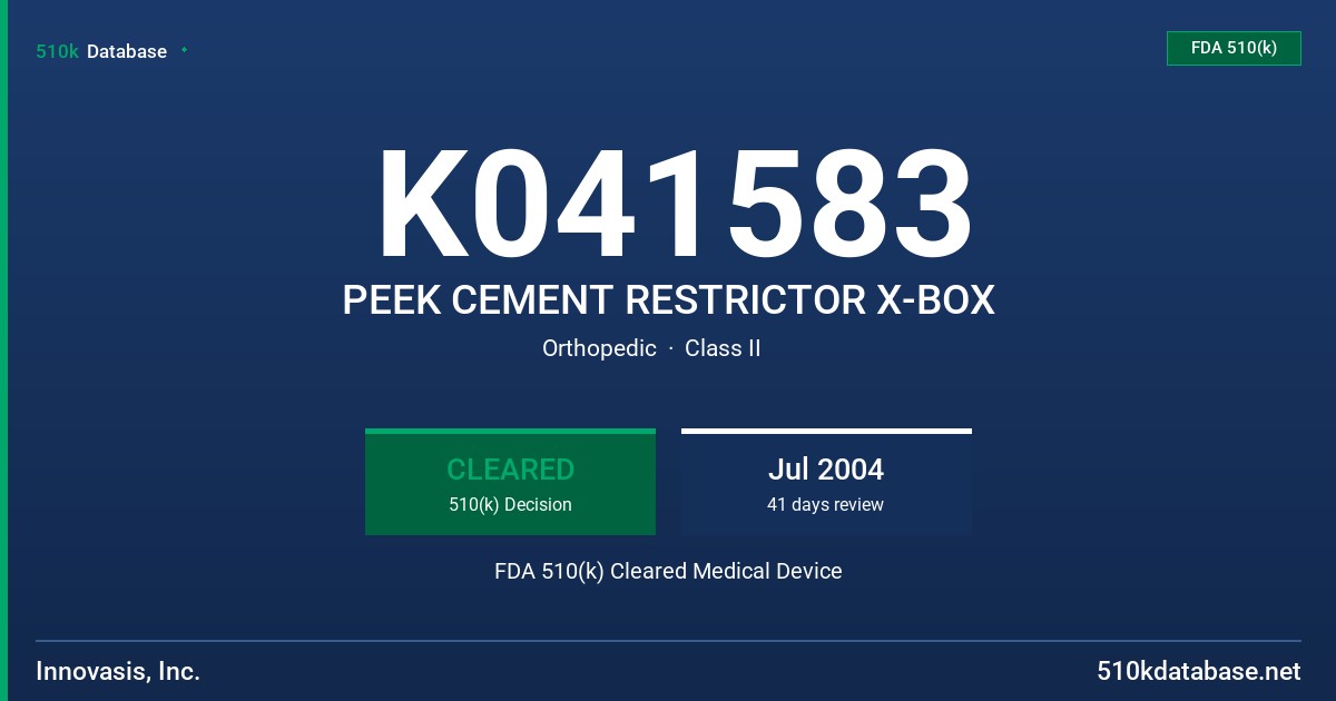 K041583 PEEK CEMENT RESTRICTOR X-BOX FDA 510(k) Cleared Medical Device