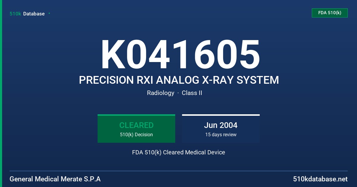 K041605 PRECISION RXI ANALOG X-RAY SYSTEM FDA 510(k) Cleared Medical Device