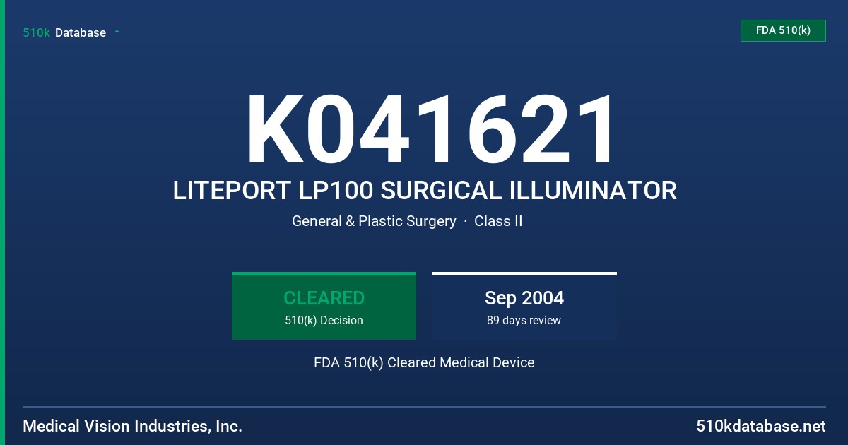 K041621 LITEPORT LP100 SURGICAL ILLUMINATOR FDA 510(k) Cleared Medical Device