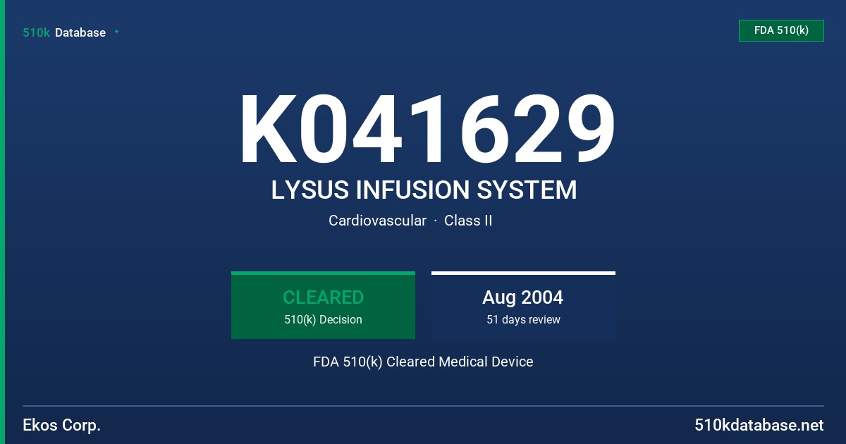 K041629 LYSUS INFUSION SYSTEM FDA 510(k) Cleared Medical Device