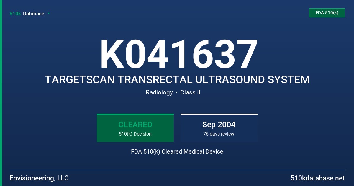 K041637 TARGETSCAN TRANSRECTAL ULTRASOUND SYSTEM FDA 510(k) Cleared Medical Device