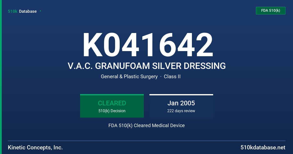K041642 V.A.C. GRANUFOAM SILVER DRESSING FDA 510(k) Cleared Medical Device
