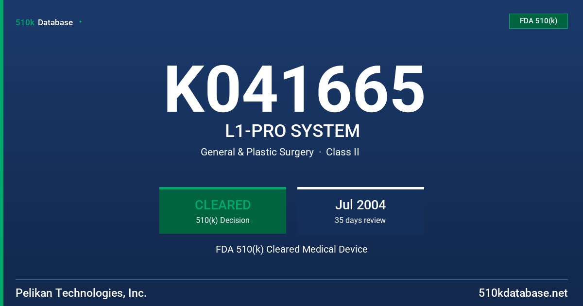 K041665 L1-PRO SYSTEM FDA 510(k) Cleared Medical Device