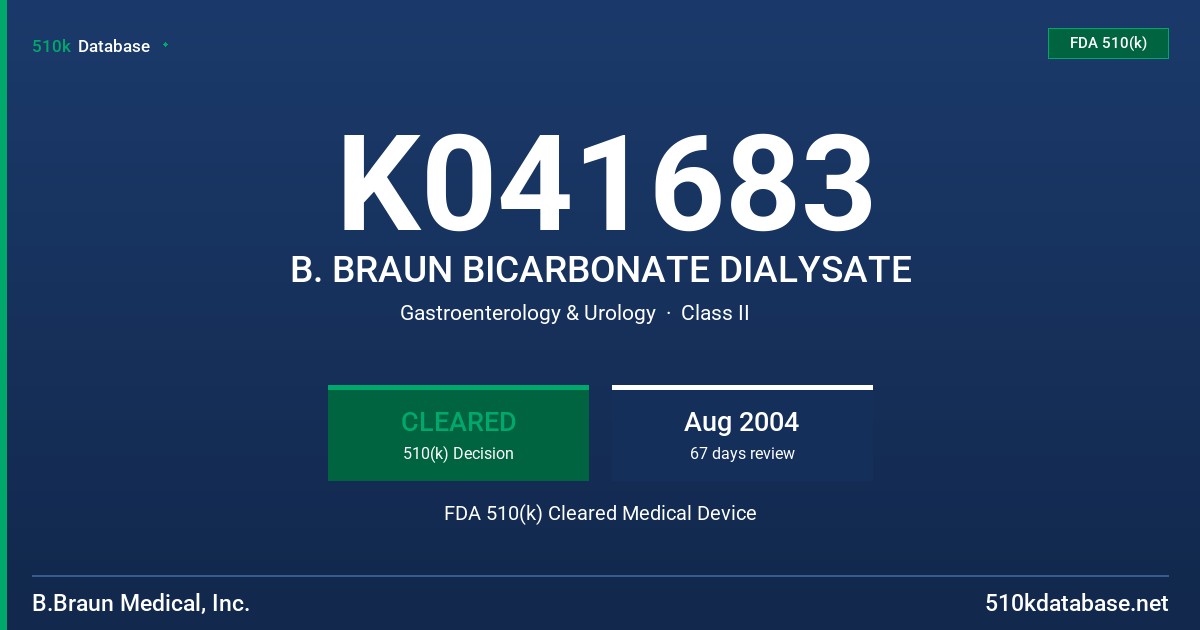 K041683 B. BRAUN BICARBONATE DIALYSATE FDA 510(k) Cleared Medical Device