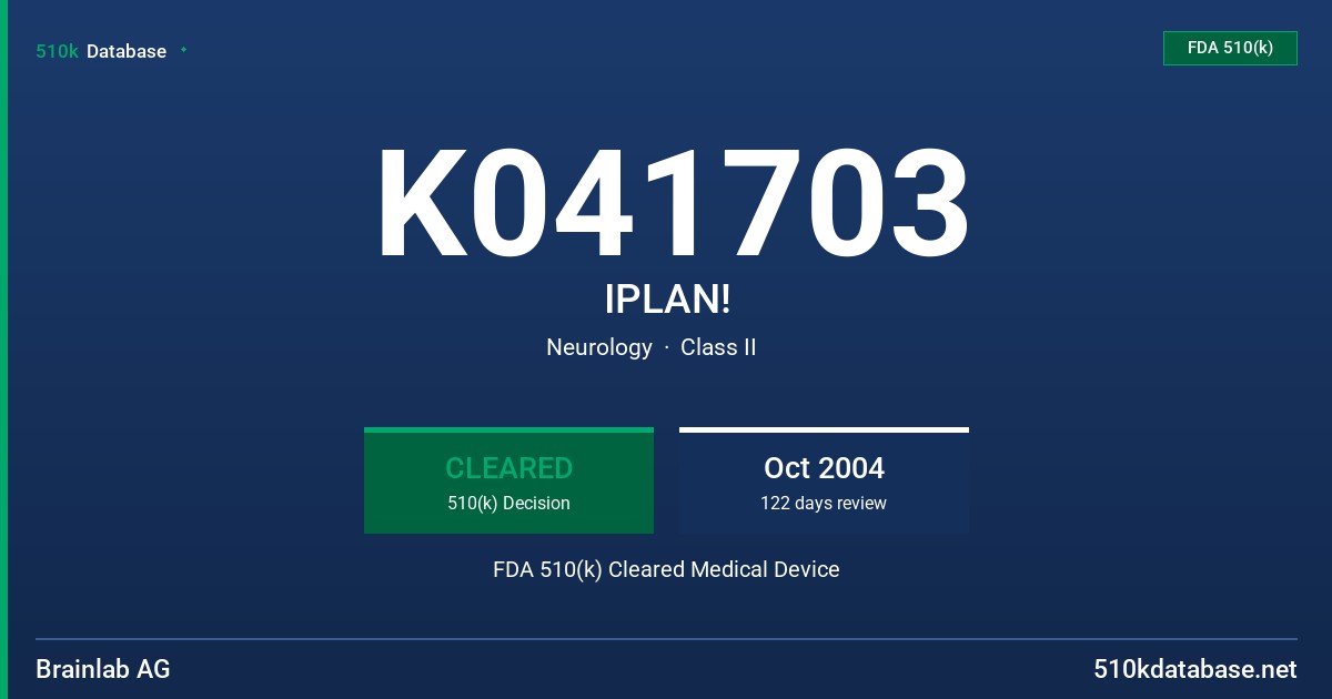 K041703 IPLAN! FDA 510(k) Cleared Medical Device