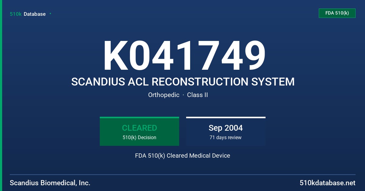 K041749 SCANDIUS ACL RECONSTRUCTION SYSTEM FDA 510(k) Cleared Medical Device