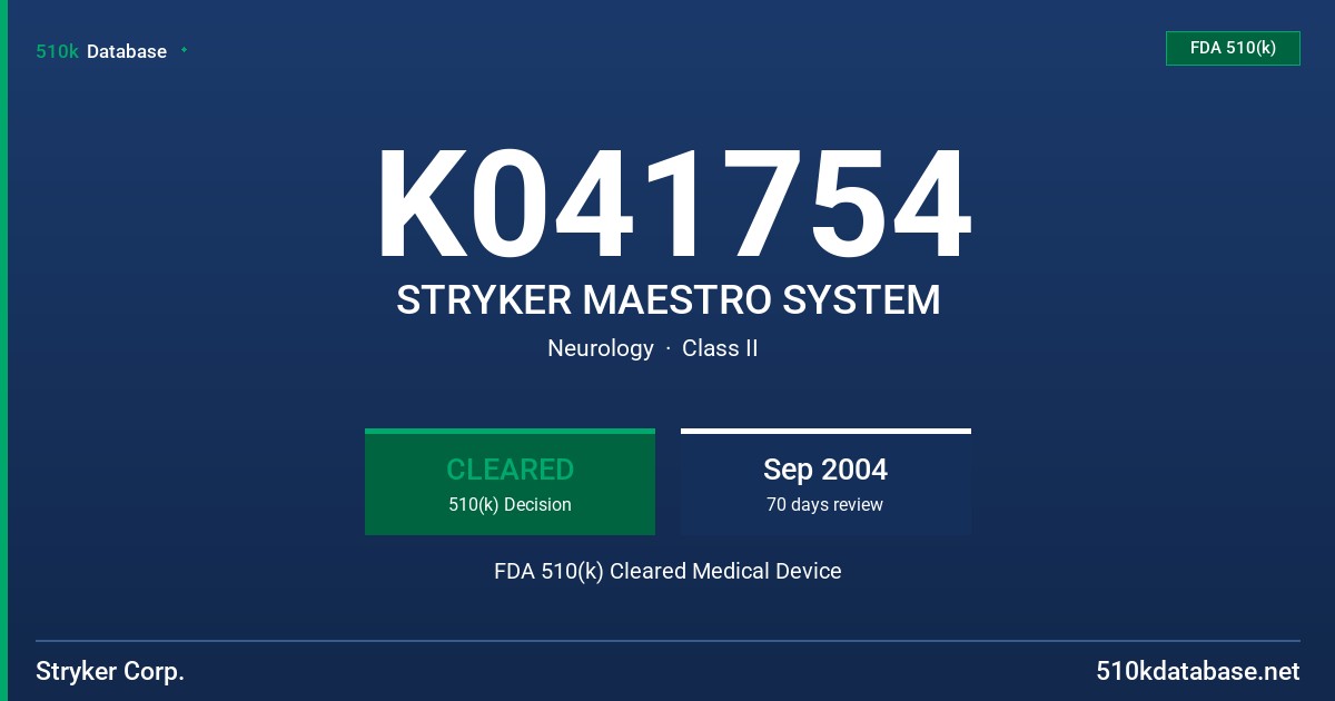 K041754 STRYKER MAESTRO SYSTEM FDA 510(k) Cleared Medical Device