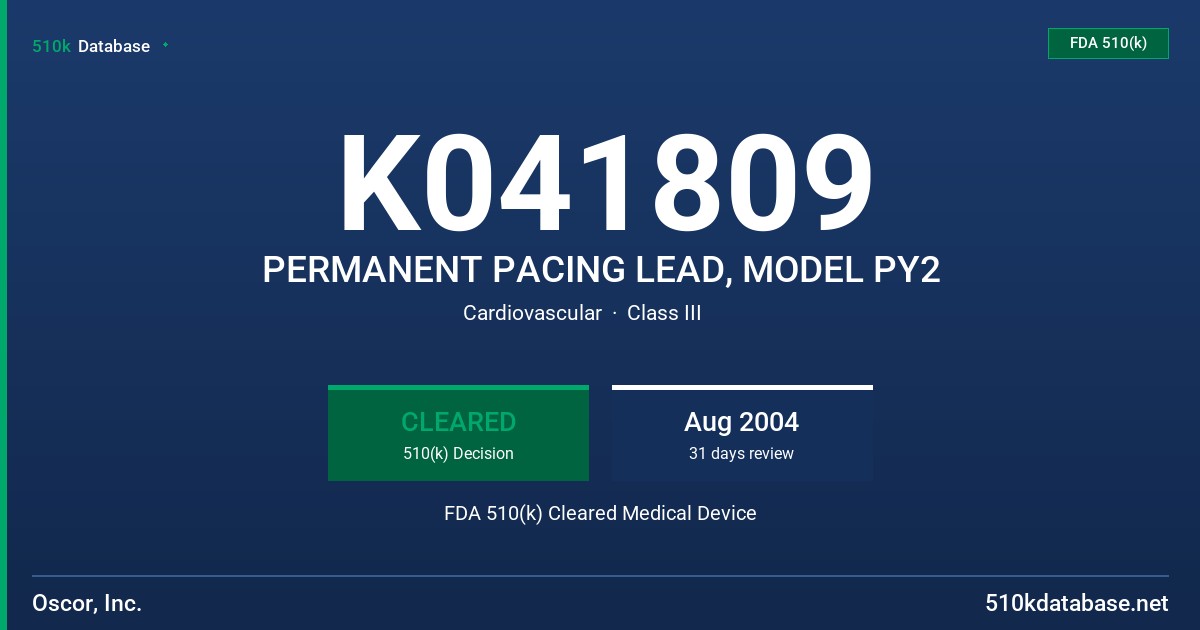 K041809 PERMANENT PACING LEAD, MODEL PY2 FDA 510(k) Cleared Medical Device