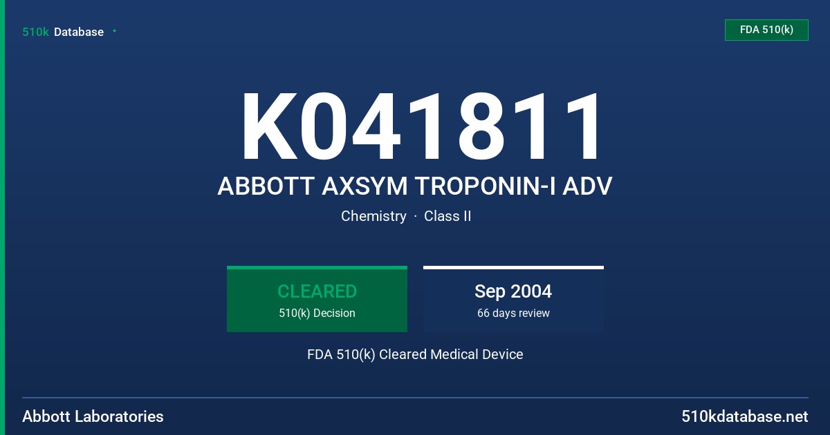 K041811 ABBOTT AXSYM TROPONIN-I ADV FDA 510(k) Cleared Medical Device