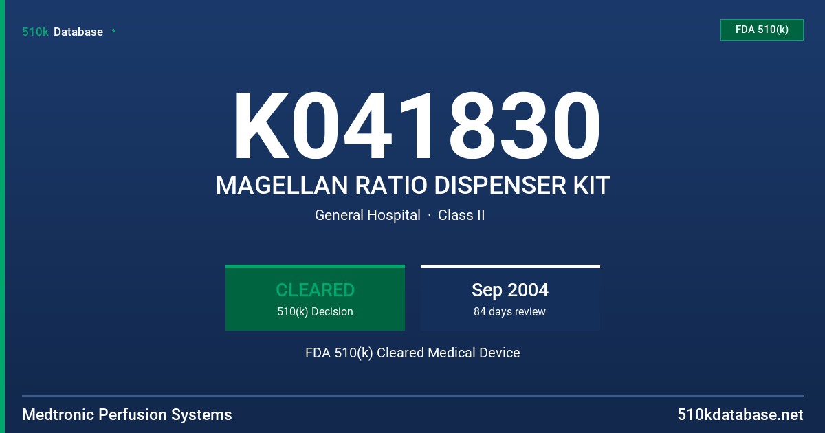 K041830 MAGELLAN RATIO DISPENSER KIT FDA 510(k) Cleared Medical Device