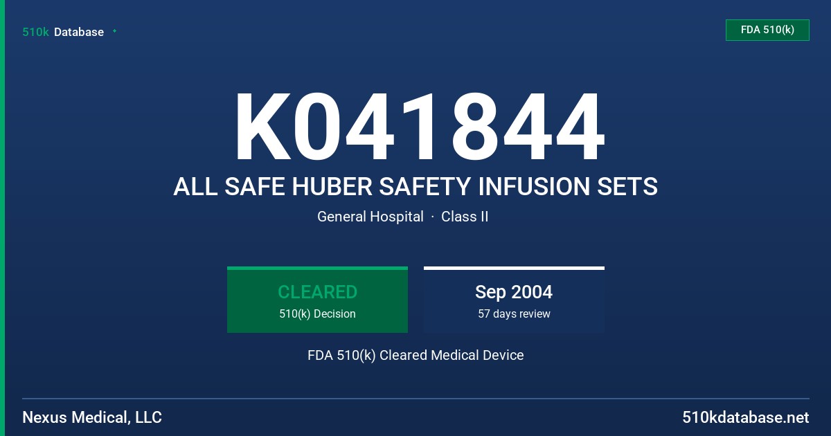 K041844 ALL SAFE HUBER SAFETY INFUSION SETS FDA 510(k) Cleared Medical Device