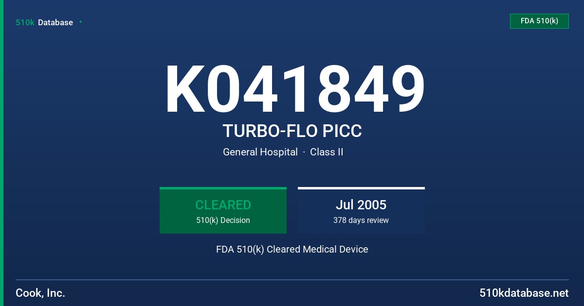 K041849 TURBO-FLO PICC FDA 510(k) Cleared Medical Device