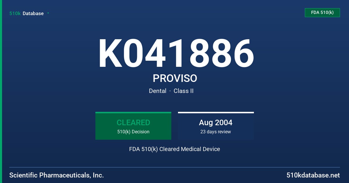 K041886 PROVISO FDA 510(k) Cleared Medical Device
