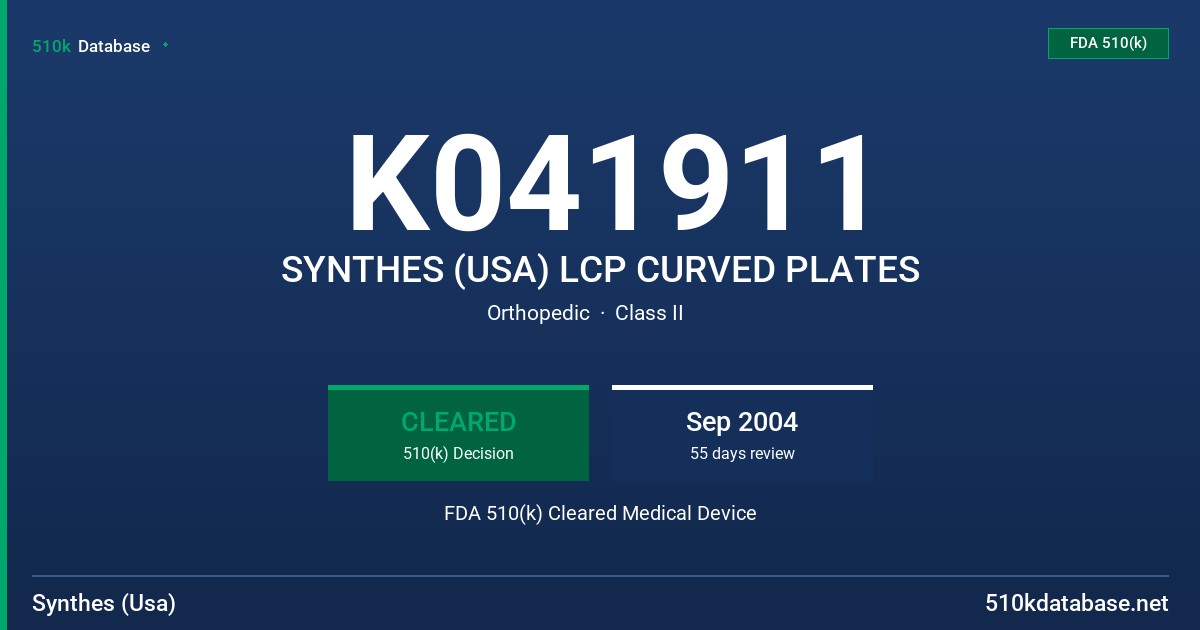 K041911 SYNTHES (USA) LCP CURVED PLATES FDA 510(k) Cleared Medical Device