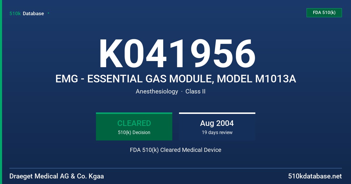 K041956 EMG - ESSENTIAL GAS MODULE, MODEL M1013A FDA 510(k) Cleared Medical Device