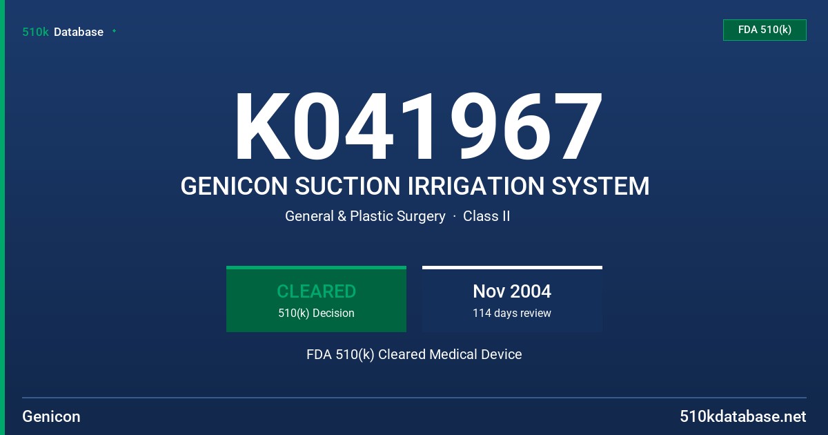 K041967 GENICON SUCTION IRRIGATION SYSTEM FDA 510(k) Cleared Medical Device