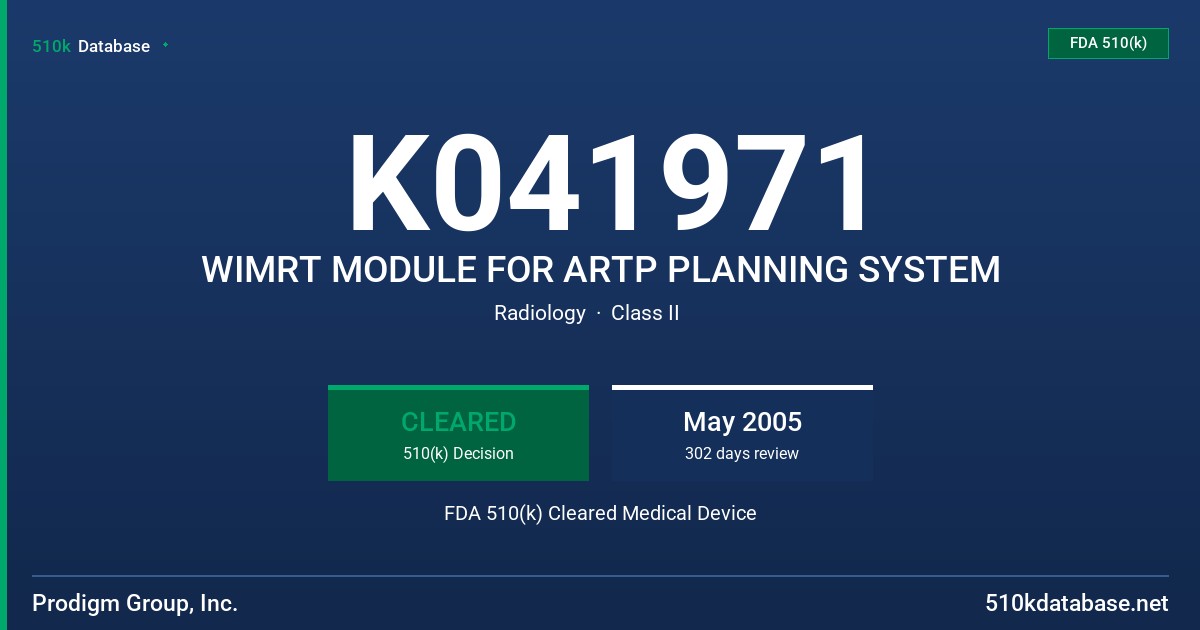 K041971 WIMRT MODULE FOR ARTP PLANNING SYSTEM FDA 510(k) Cleared Medical Device