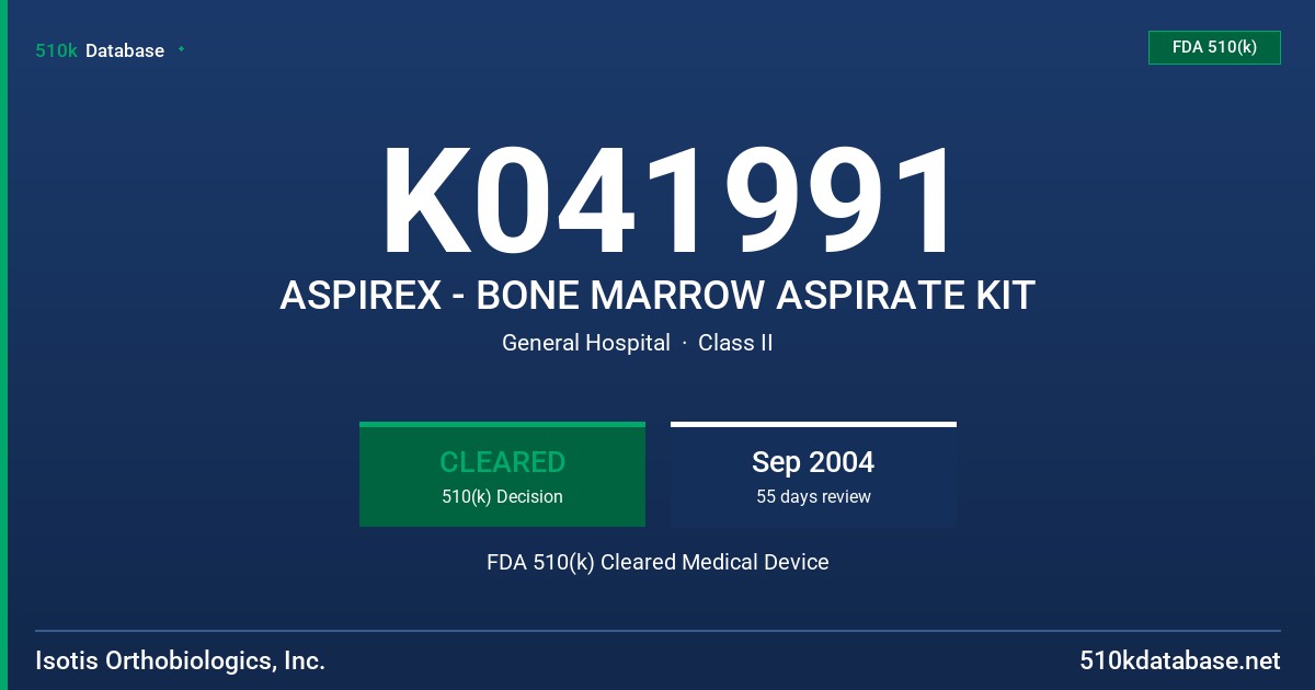 K041991 ASPIREX - BONE MARROW ASPIRATE KIT FDA 510(k) Cleared Medical Device