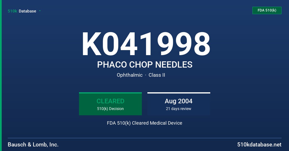 K041998 PHACO CHOP NEEDLES FDA 510(k) Cleared Medical Device