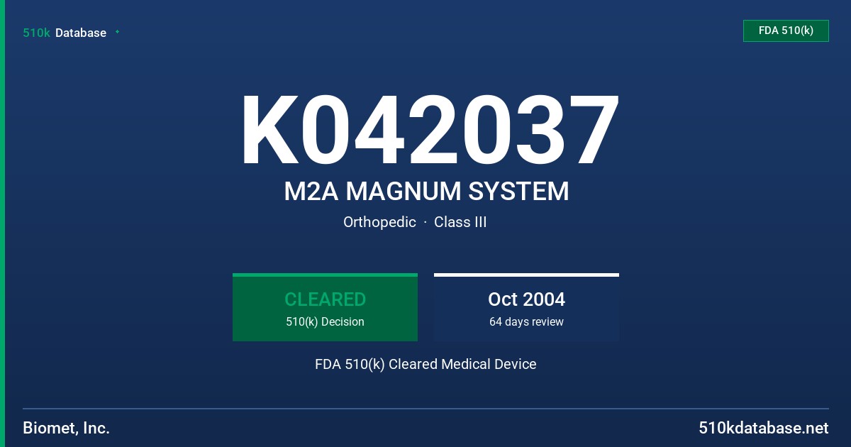 K042037 M2A MAGNUM SYSTEM FDA 510(k) Cleared Medical Device