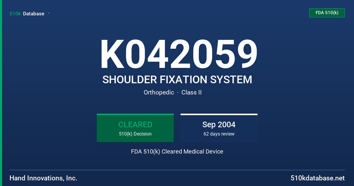 K042059 SHOULDER FIXATION SYSTEM FDA 510(k) Cleared Medical Device