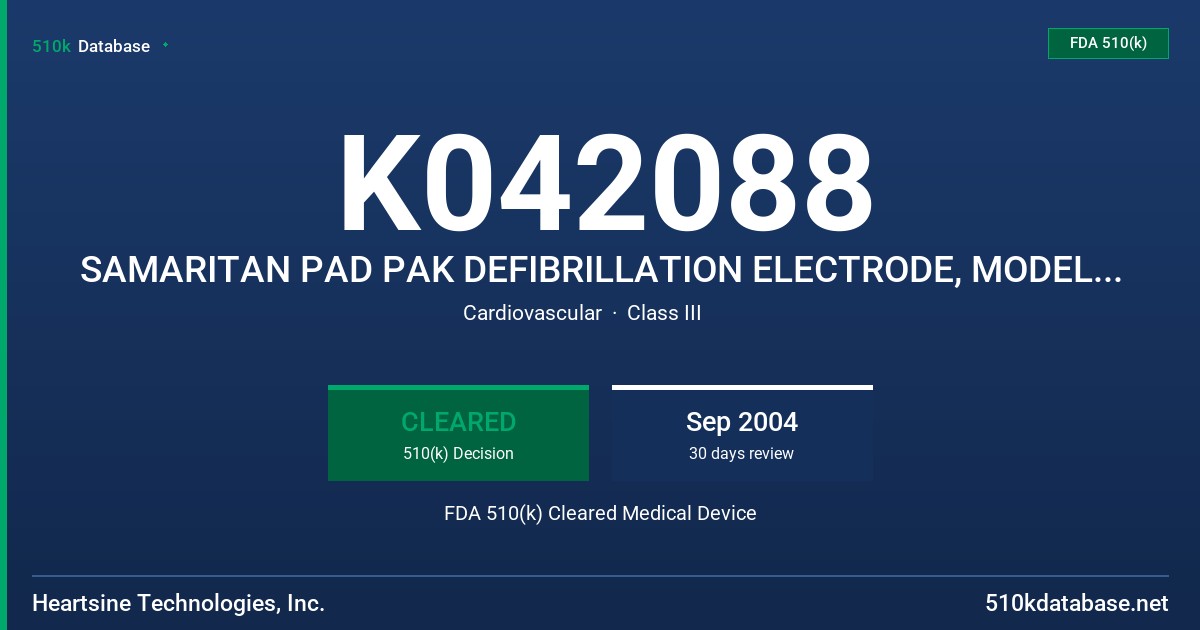 K042088 SAMARITAN PAD PAK DEFIBRILLATION ELECTRODE, MODEL SPP-301 FDA 510(k) Cleared Medical Device