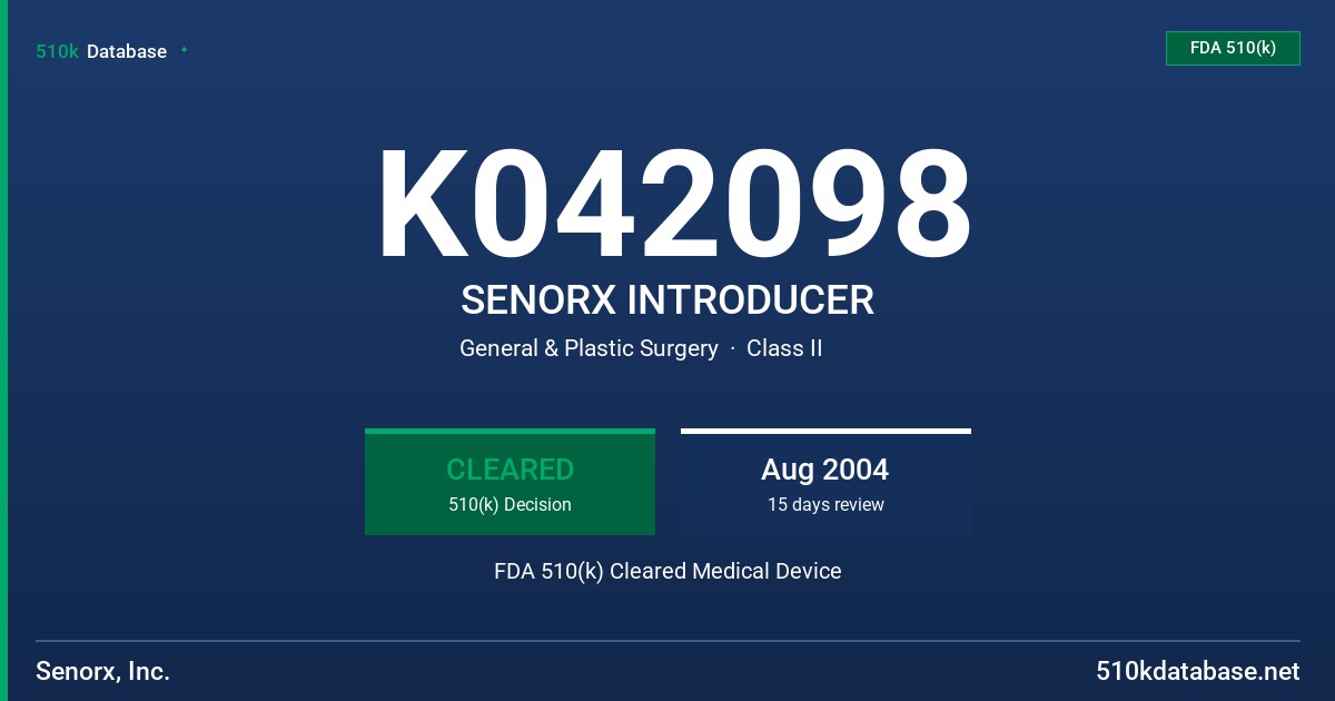K042098 SENORX INTRODUCER FDA 510(k) Cleared Medical Device