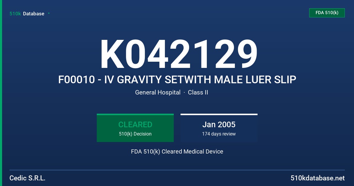 K042129 F00010 - IV GRAVITY SETWITH MALE LUER SLIP FDA 510(k) Cleared Medical Device