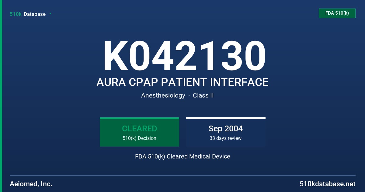 K042130 AURA CPAP PATIENT INTERFACE FDA 510(k) Cleared Medical Device