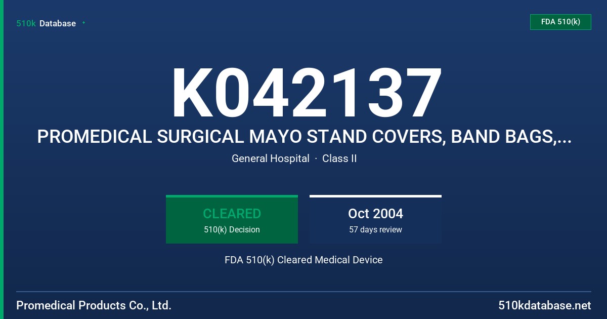 K042137 PROMEDICAL SURGICAL MAYO STAND COVERS, BAND BAGS, TABLE COVERS AND EQUIPMENT COVERS FDA 510(k) Cleared Medical Device