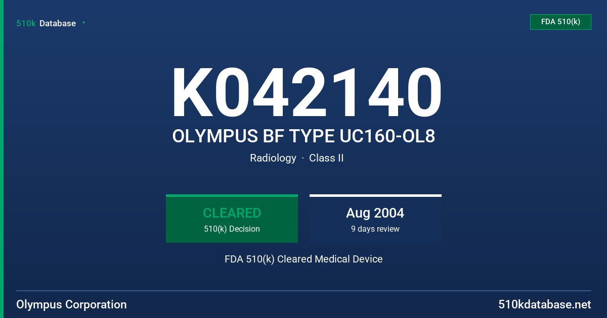 K042140 OLYMPUS BF TYPE UC160-OL8 FDA 510(k) Cleared Medical Device