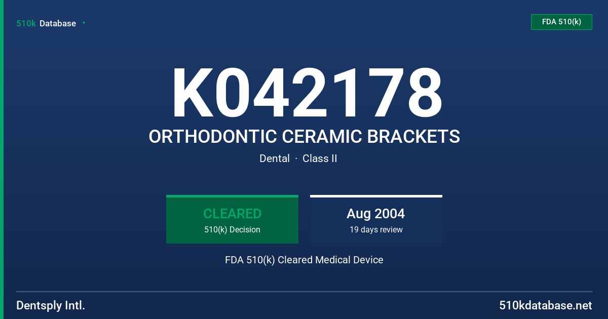 K042178 ORTHODONTIC CERAMIC BRACKETS FDA 510(k) Cleared Medical Device