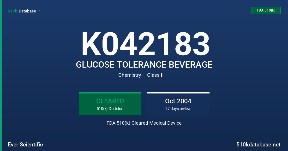 K042183 GLUCOSE TOLERANCE BEVERAGE FDA 510(k) Cleared Medical Device