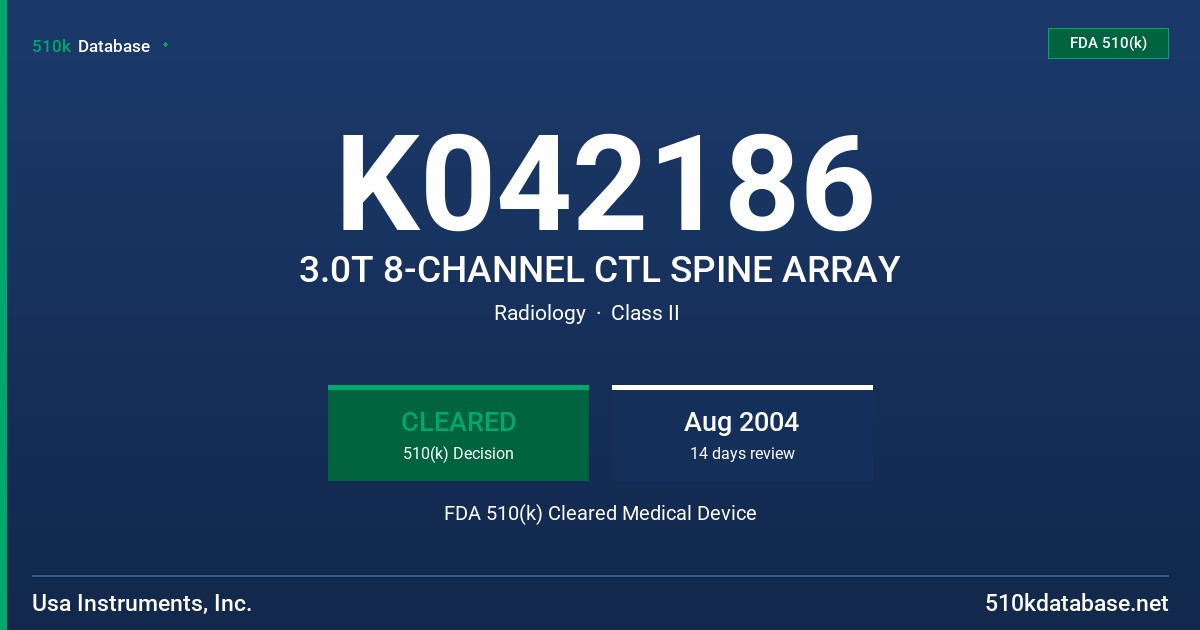 K042186 3.0T 8-CHANNEL CTL SPINE ARRAY FDA 510(k) Cleared Medical Device