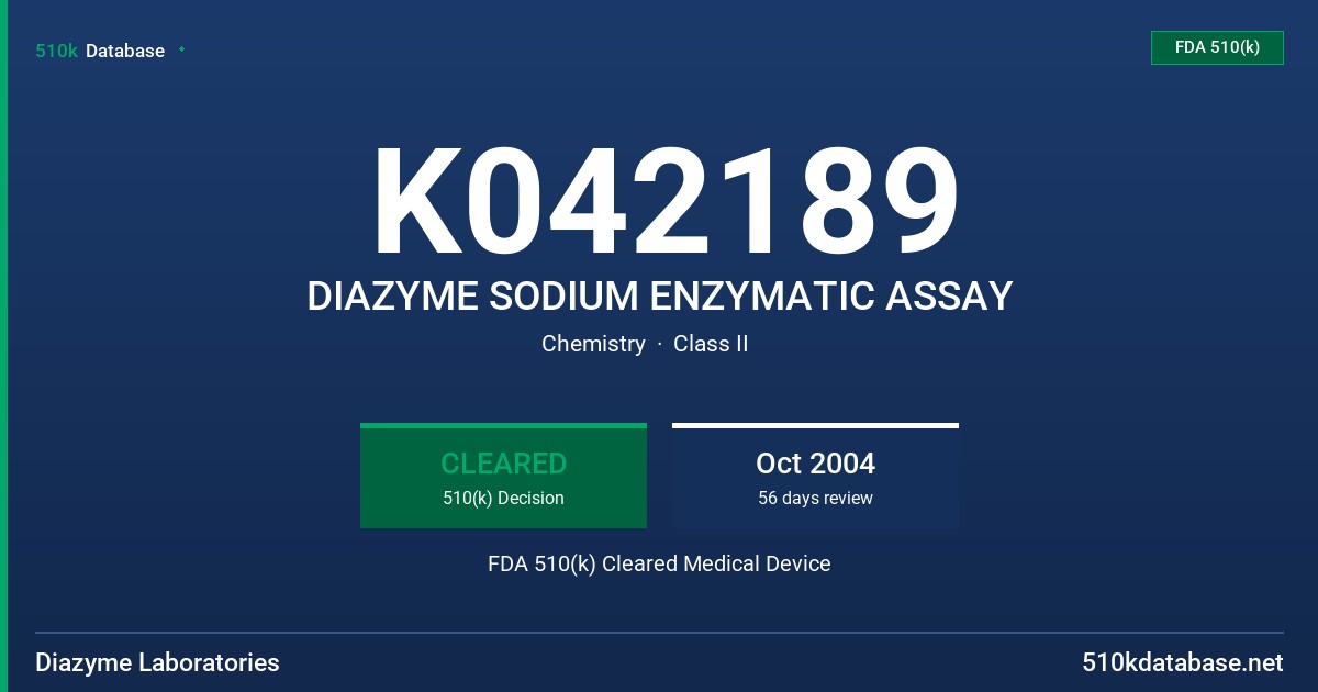 K042189 DIAZYME SODIUM ENZYMATIC ASSAY FDA 510(k) Cleared Medical Device