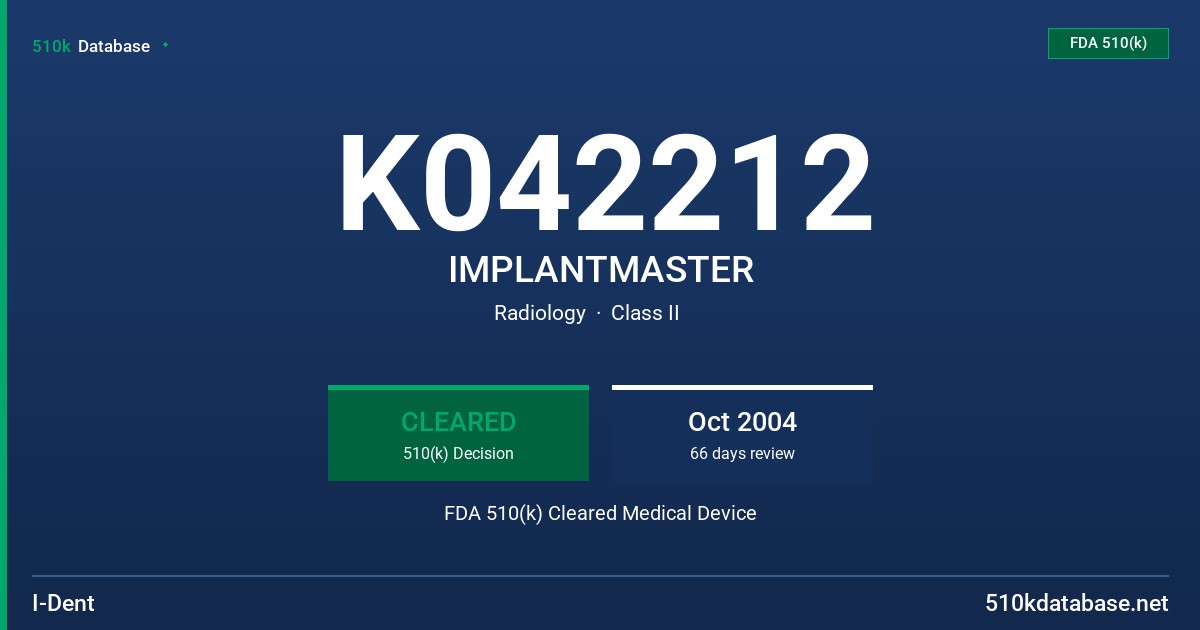 K042212 IMPLANTMASTER FDA 510(k) Cleared Medical Device