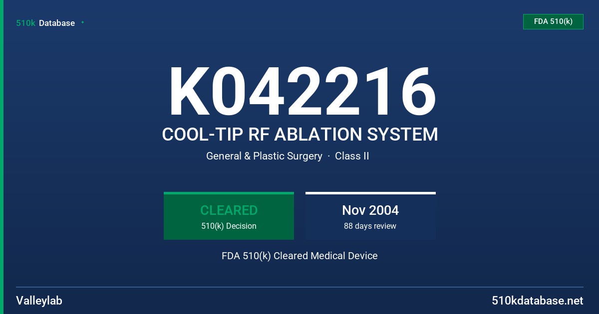 K042216 COOL-TIP RF ABLATION SYSTEM FDA 510(k) Cleared Medical Device