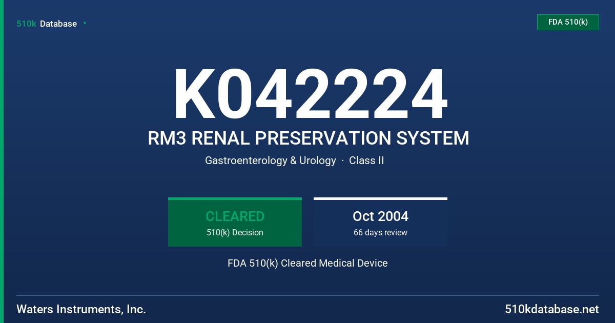 K042224 RM3 RENAL PRESERVATION SYSTEM FDA 510(k) Cleared Medical Device