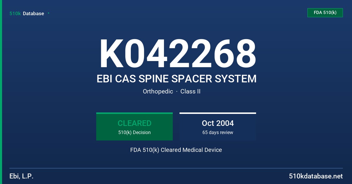 K042268 EBI CAS SPINE SPACER SYSTEM FDA 510(k) Cleared Medical Device